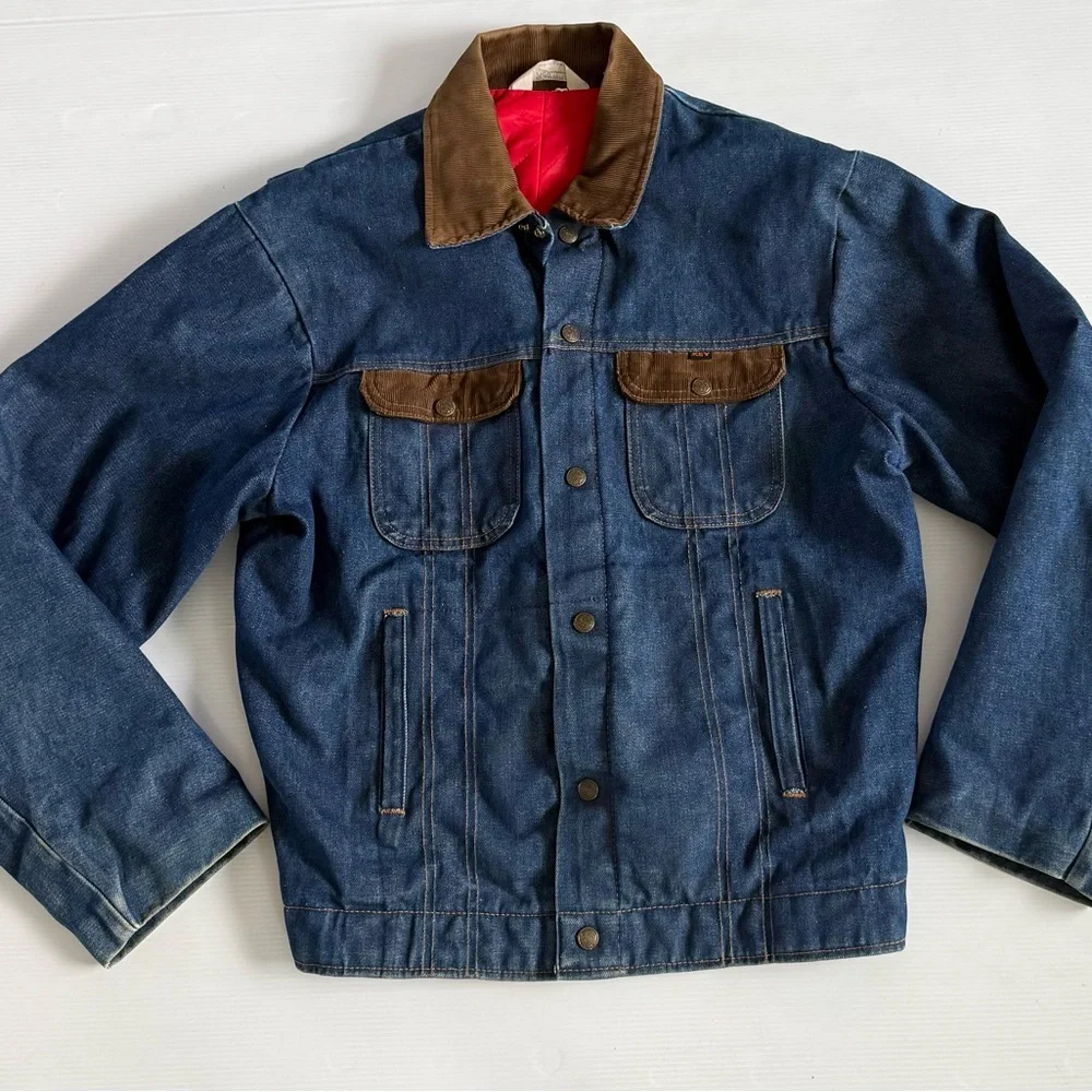 VTG Key Imperial Denim Trucker Jacket Insulated Men Large Corduroy Collar 44 Reg